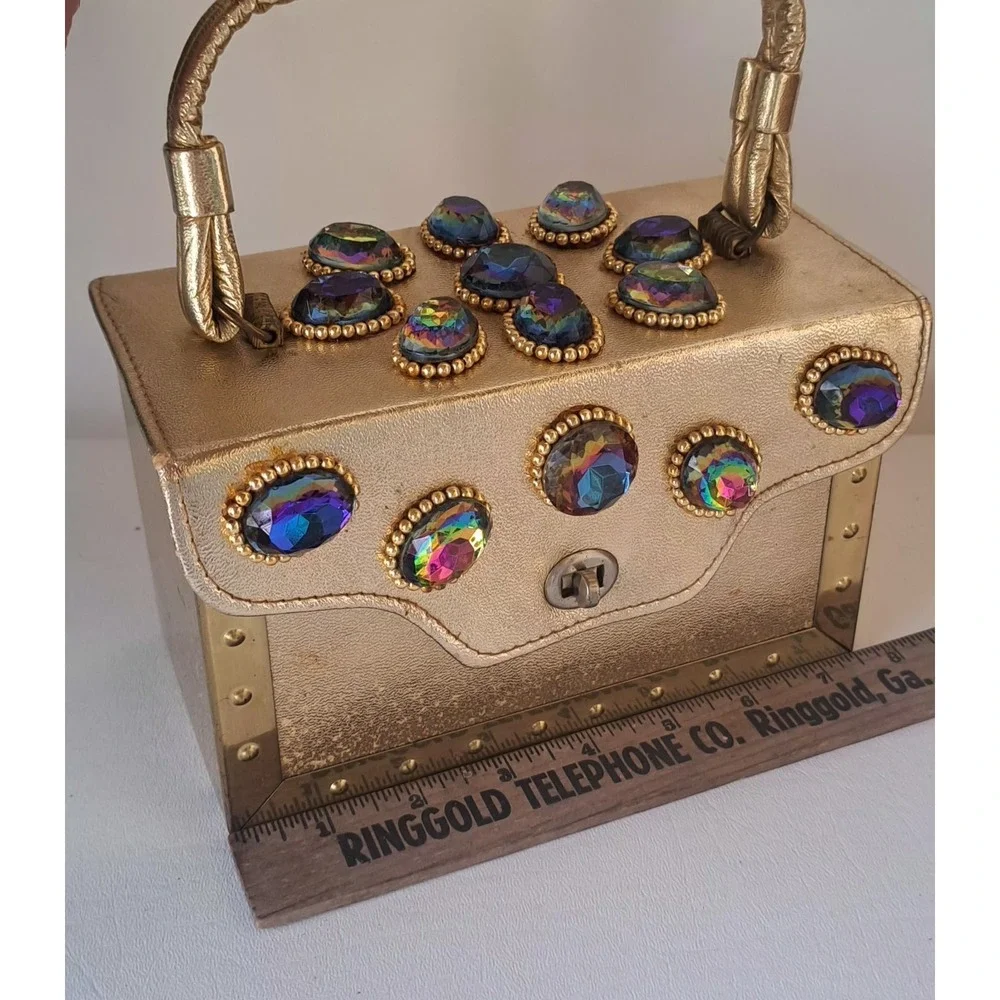 VTG 60s Gold Box Purse Hollywood Glamour